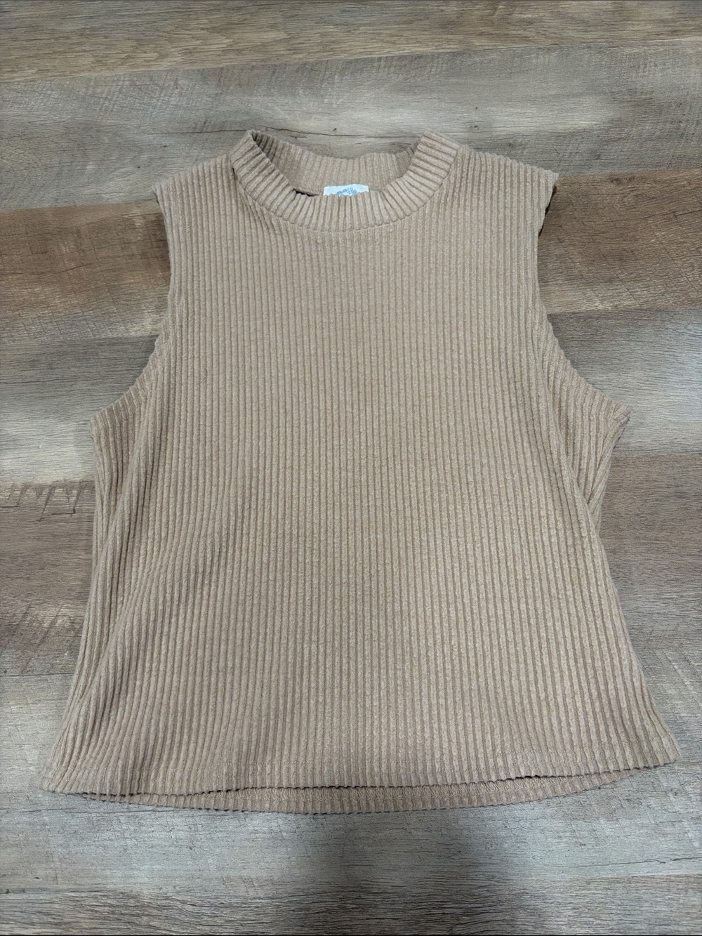 Blue Rain Ribbed Sleeveless Tank Top in Tan